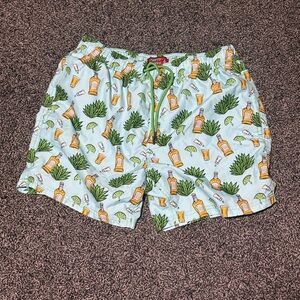 Green and Orange Tropical Swim Trunks